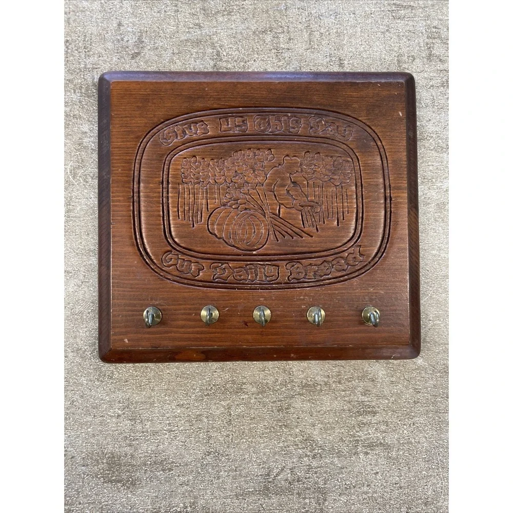 Wood Key Hanger Plaque Give Us This Day Our Daily Bread Vintage Cottagecore
